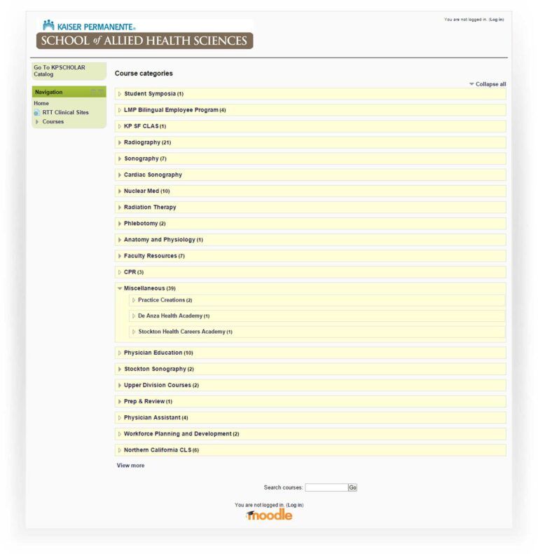 An image depicting KPScholar's Moodle course list