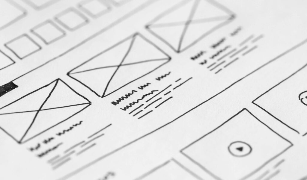 UX Design sketches of wireframes for a website's information architecture