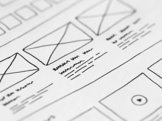 UX Design sketches of wireframes for a website's information architecture