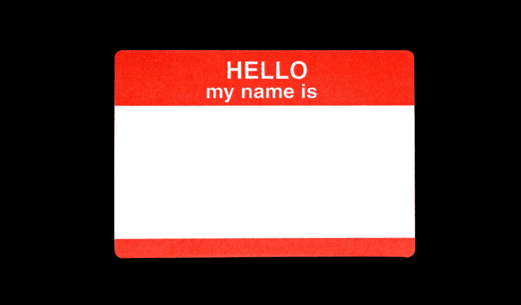 Image of a "Hello my name is" sticker