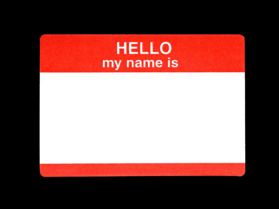 Image of a "Hello my name is" sticker