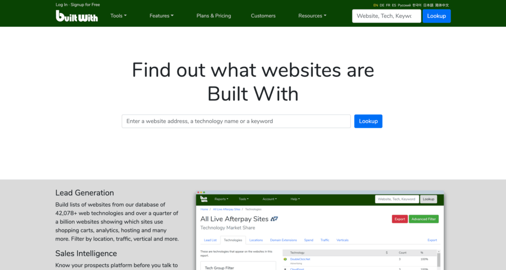 BuiltWith.Com Competitor Research Tool