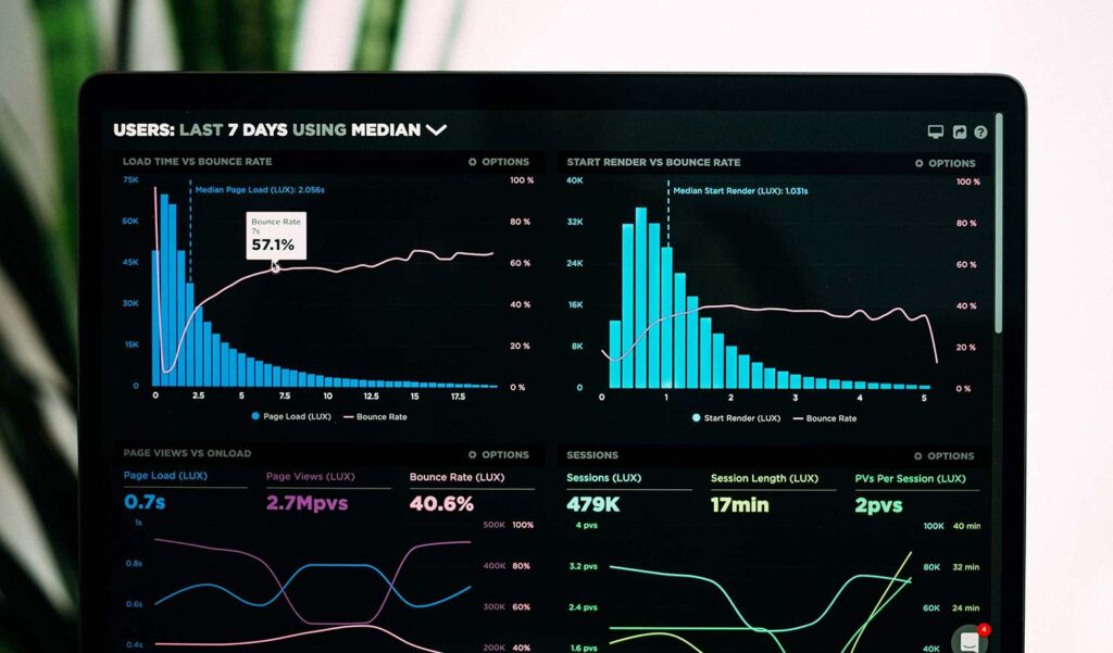 Mobile App Analytics Dashboard on laptop screen