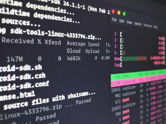 Linux code on a desktop monitor screen
