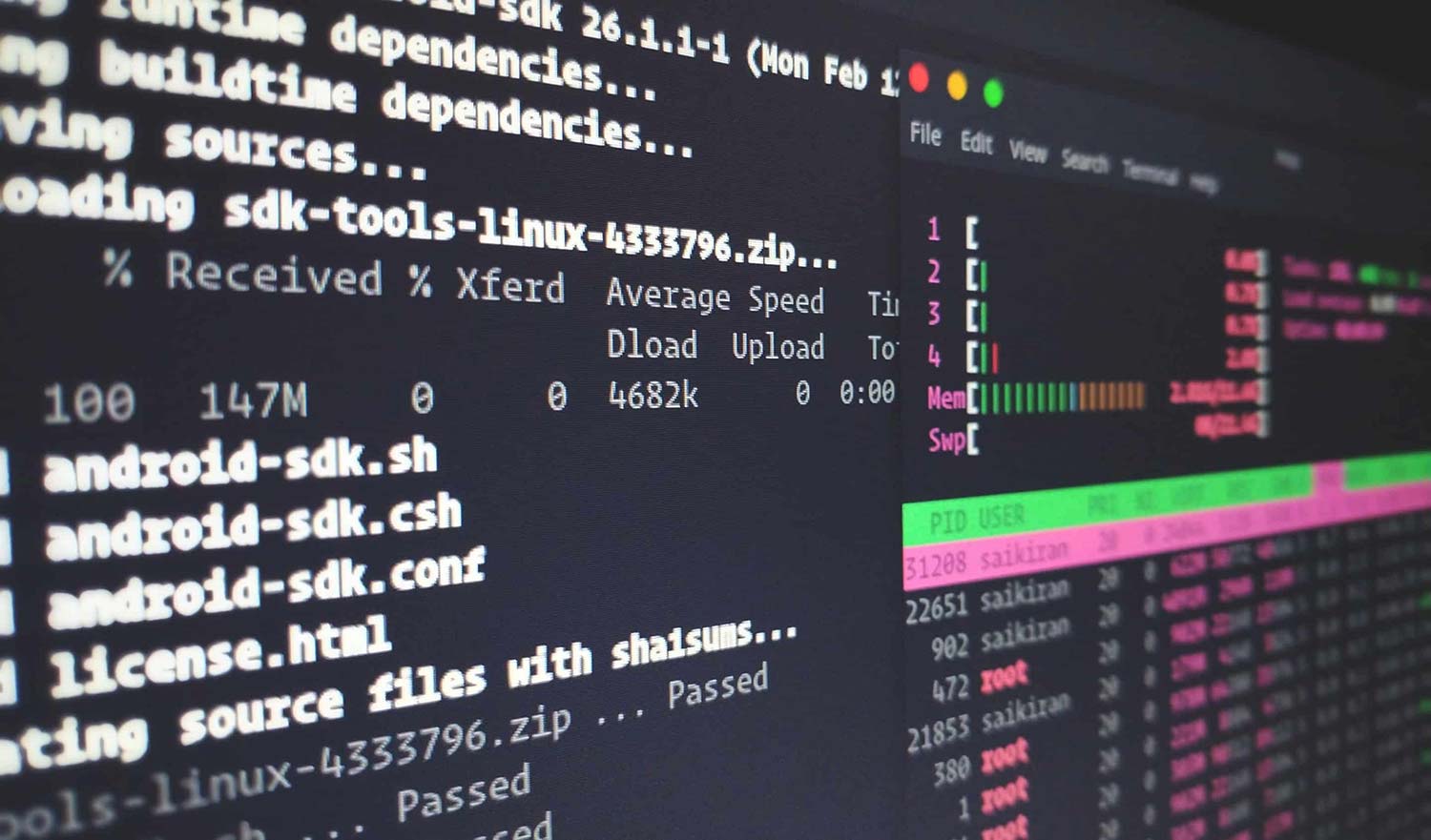 Linux code on a desktop monitor screen