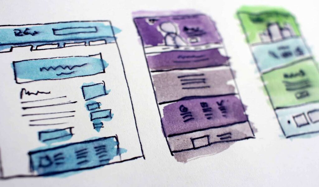 User experience design sketches for a custom website