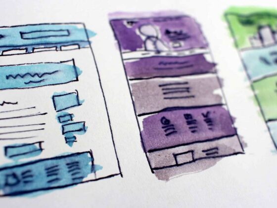 User experience design sketches for a custom website