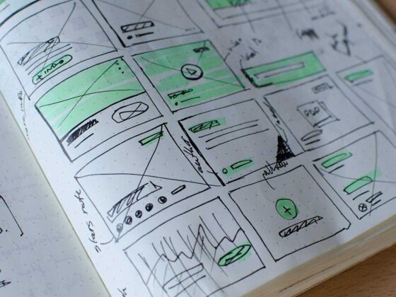 Sketch book with user experience drawings for web app