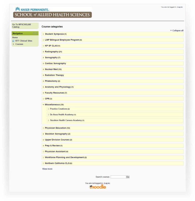 An image depicting KPScholar's Moodle course list