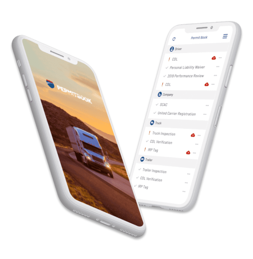 A picture of two mobile phones using the Permit Book iOS app