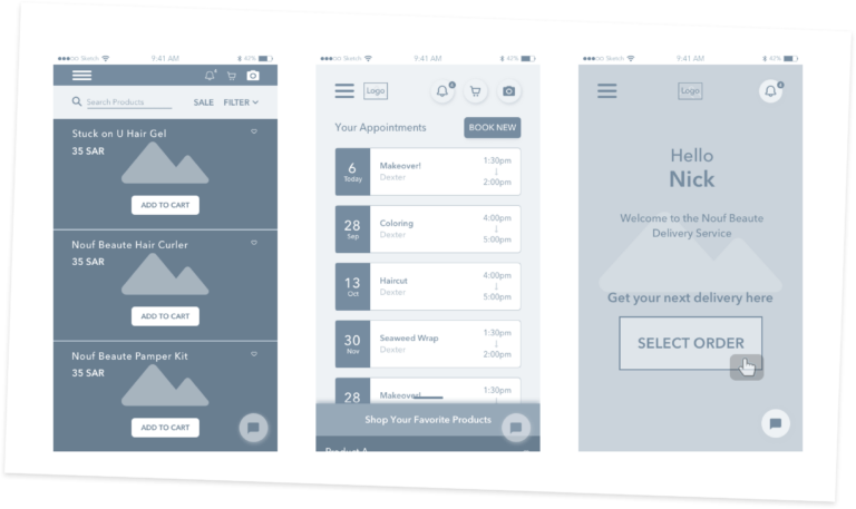 An image depicting the wireframes we made for ORA Cosmetics