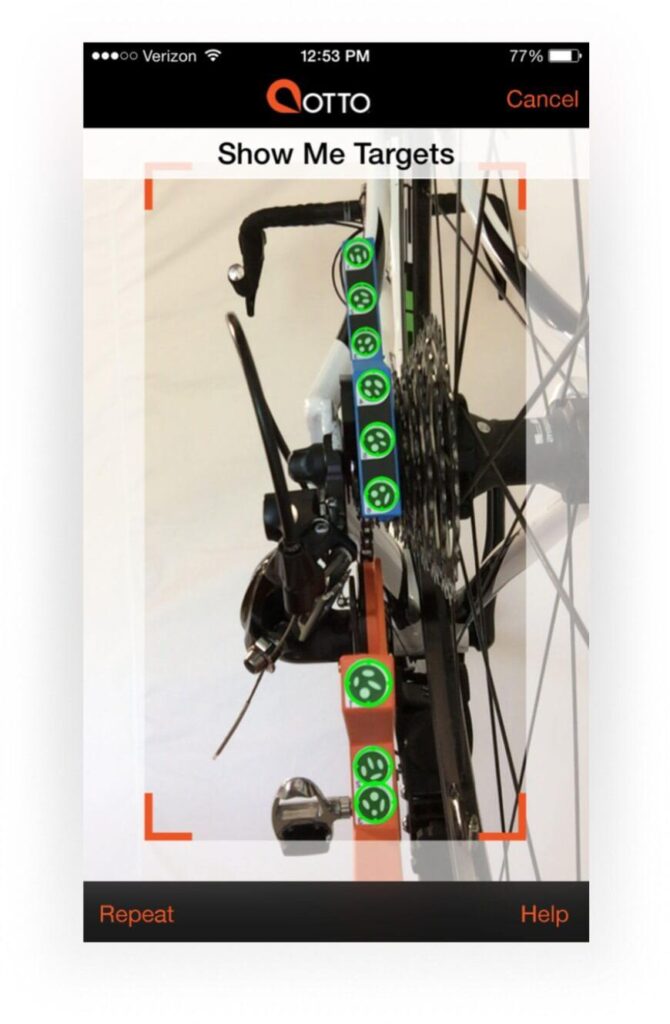 An image showing the camera interface in the OTTO app when tuning a bike