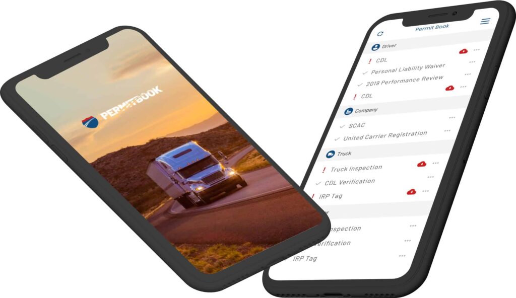 A picture of two mobile phones using the Permit Book iOS app