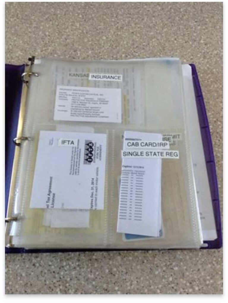 A photo showing the binders that drivers usually need to take with them on drives