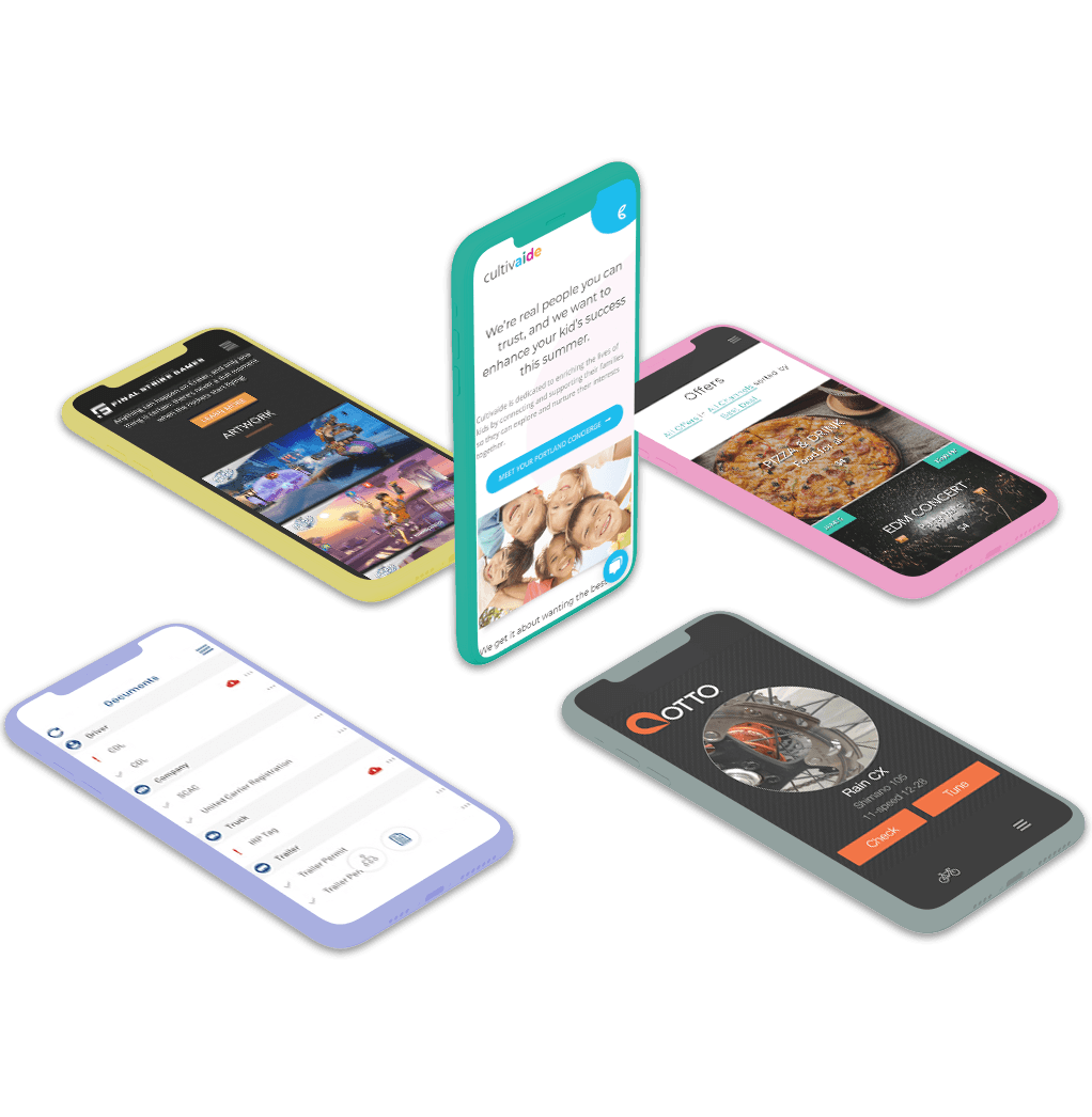 An image depicting several of Singlemind's mobile projects (a result of Product Research)