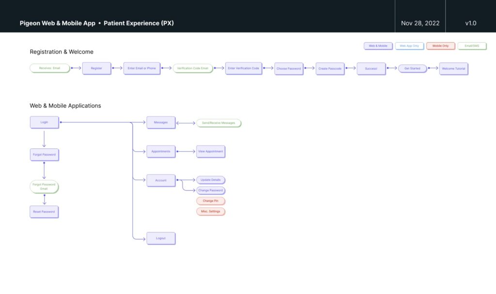 A screenshot of the Pigeon Patient user flow.