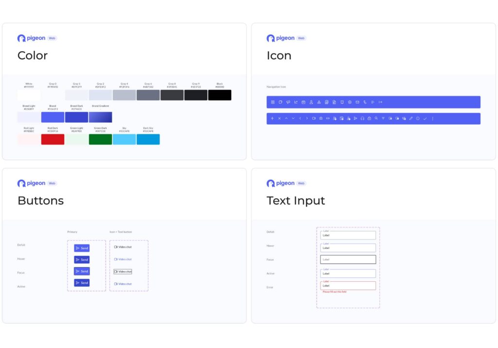 A screenshot of the Pigeon UI styles that were used to implement their branding.