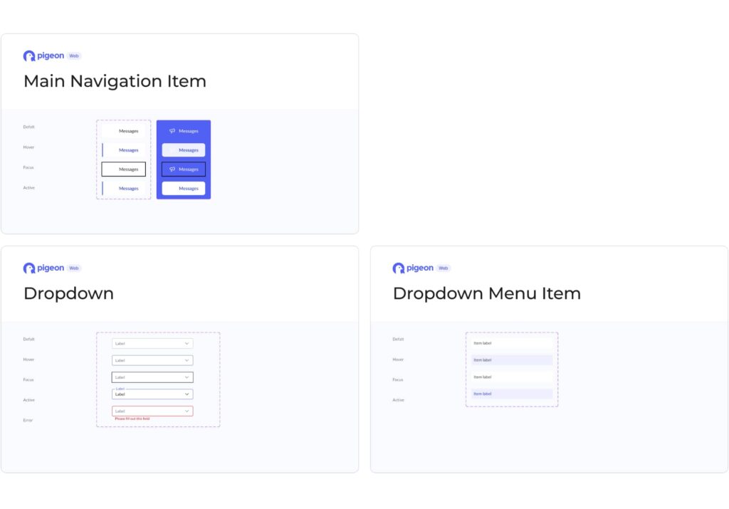 A screenshot of the Pigeon UI styles that were used to implement their branding.